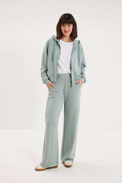 Pantalon de jogging large molletonn&eacute; bleu gris femme