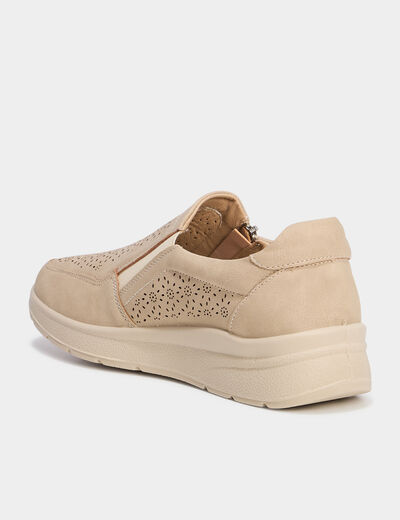 Loafers zippés perforations pied large sable femme