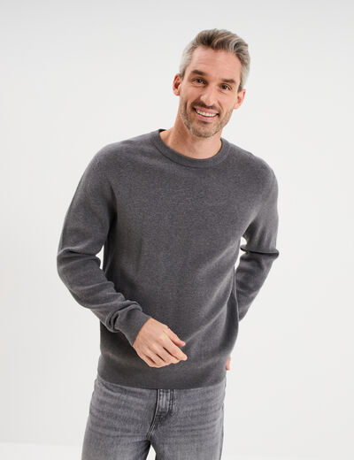 Pull col rond manches longues gris homme