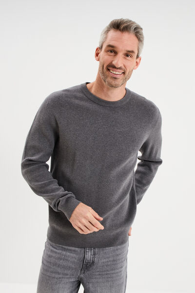 Pull col rond manches longues gris homme
