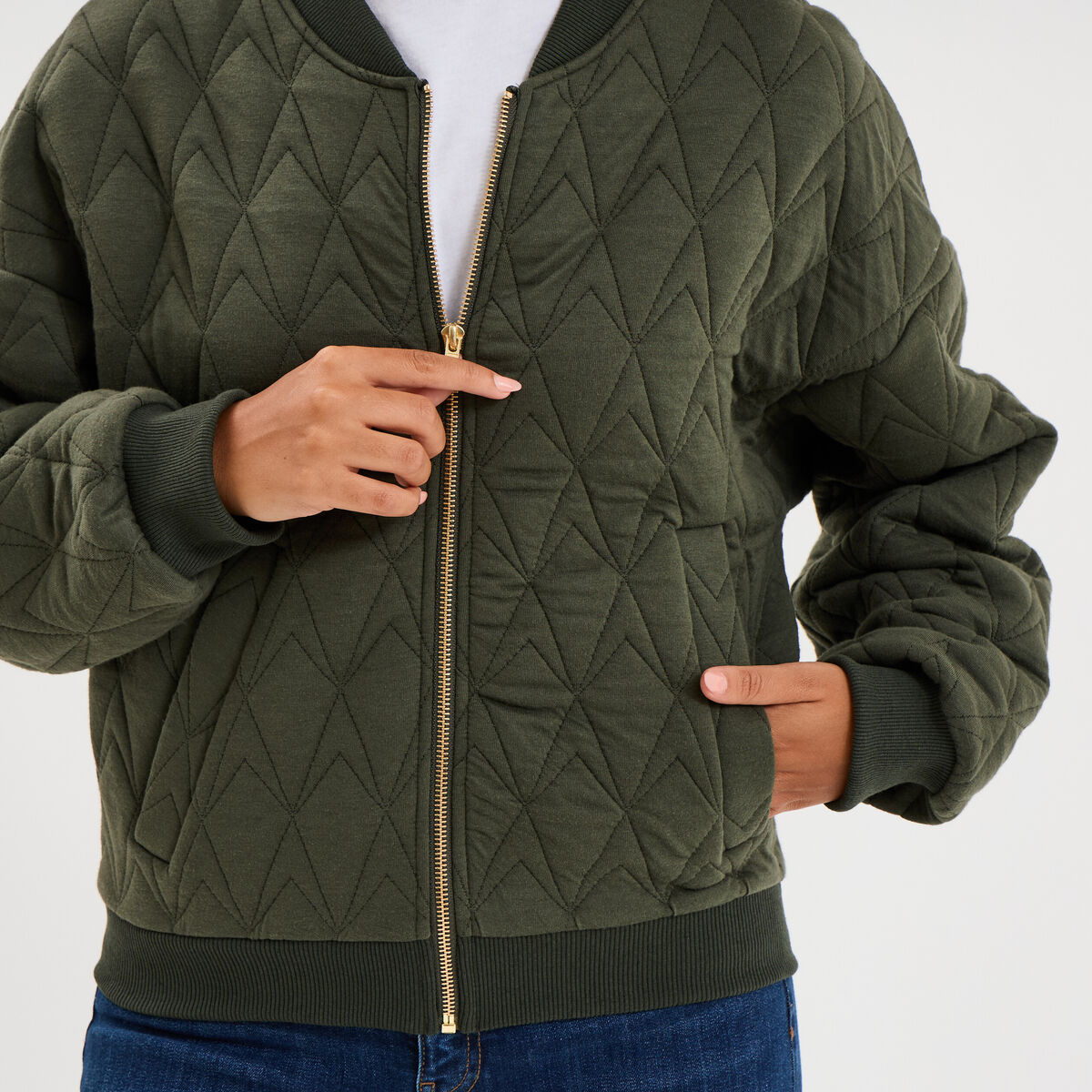 Bomber Pimkie Mujer Talla S Kaki - Chaleco Acolchado Con Capucha, Ocasión Muy Buen Estado