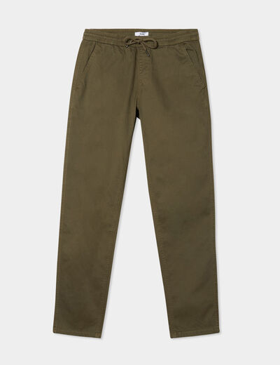 Pantalon chino regular taille élastiquée vert kaki homme