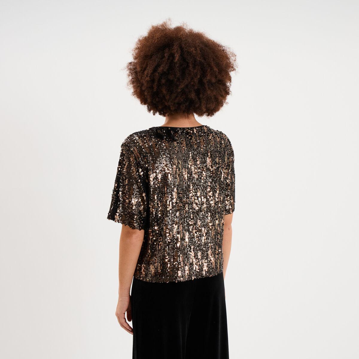 T-shirt &agrave; sequins manches courtes couleur cuivre femme