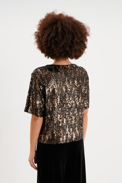 T-shirt &agrave; sequins manches courtes couleur cuivre femme
