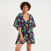 Robe de plage en coton col V bleu p&eacute;trole femme