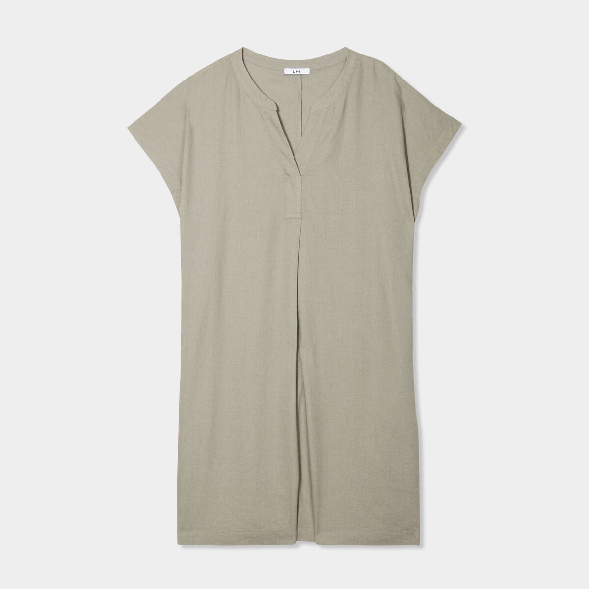 Robe droite genou col tunisien vert kaki femme grande taille