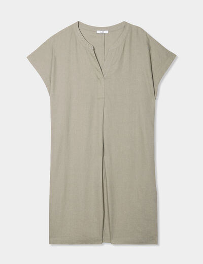 Robe droite genou col tunisien vert kaki femme grande taille