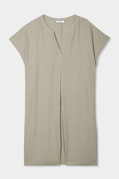 Robe droite genou col tunisien vert kaki femme grande taille