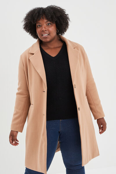 Manteau long boutonné marron clair femme grande taille