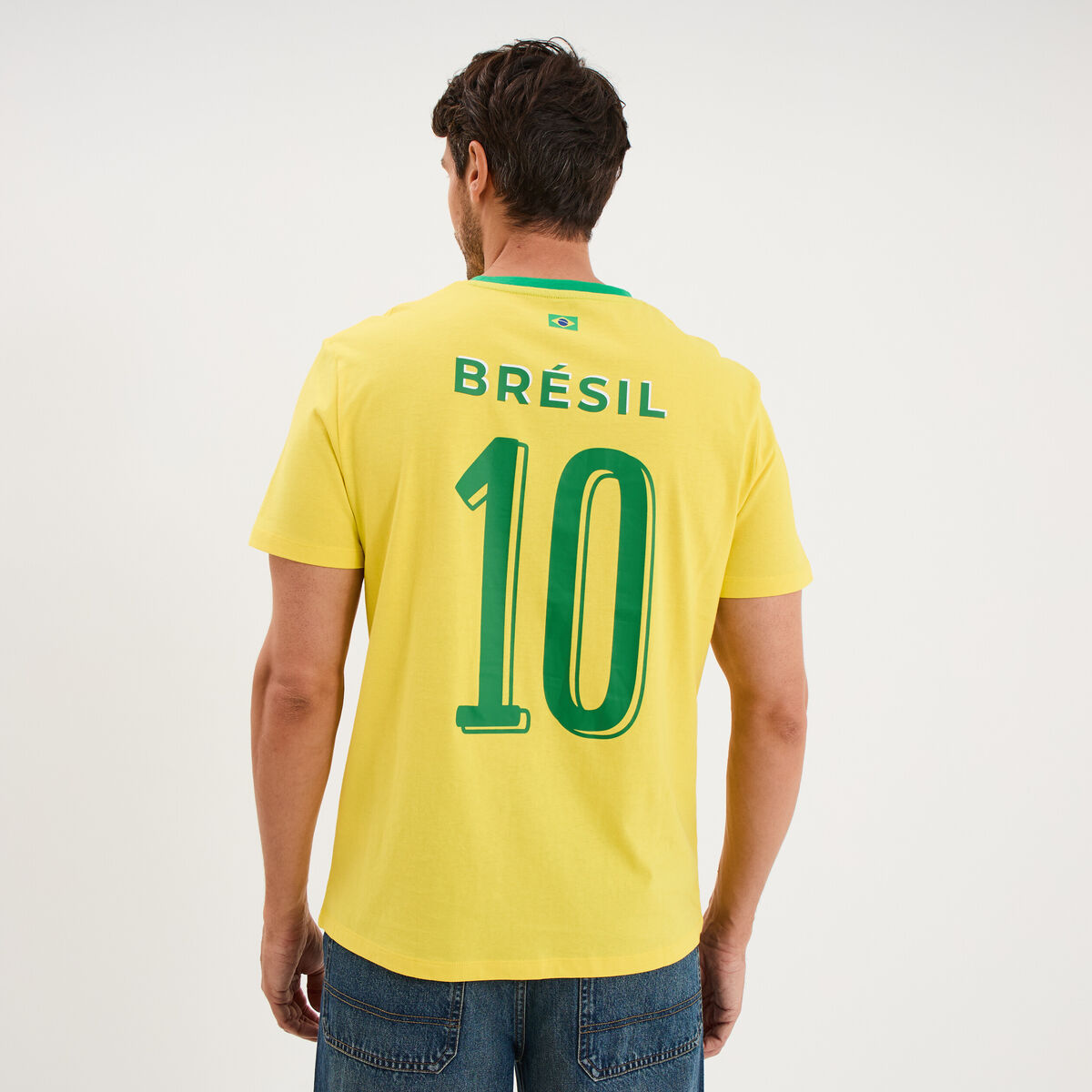 T-shirt maillot de football Br&eacute;sil coton jaune mixte