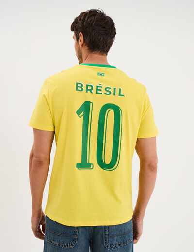 T-shirt maillot de football Br&eacute;sil coton jaune mixte