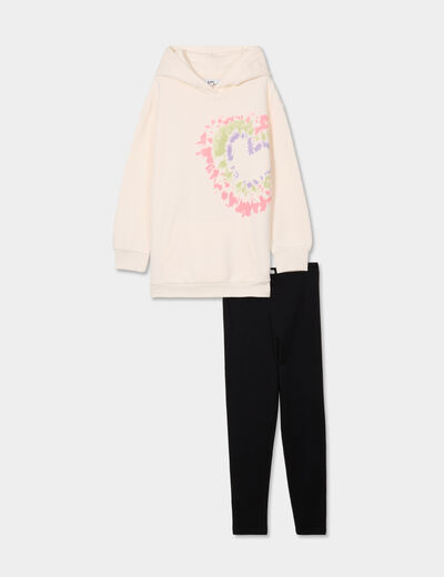 Ensemble sweat à capuche et legging creme fille