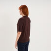 Pull col polo manches courtes marron fonc&eacute; femme