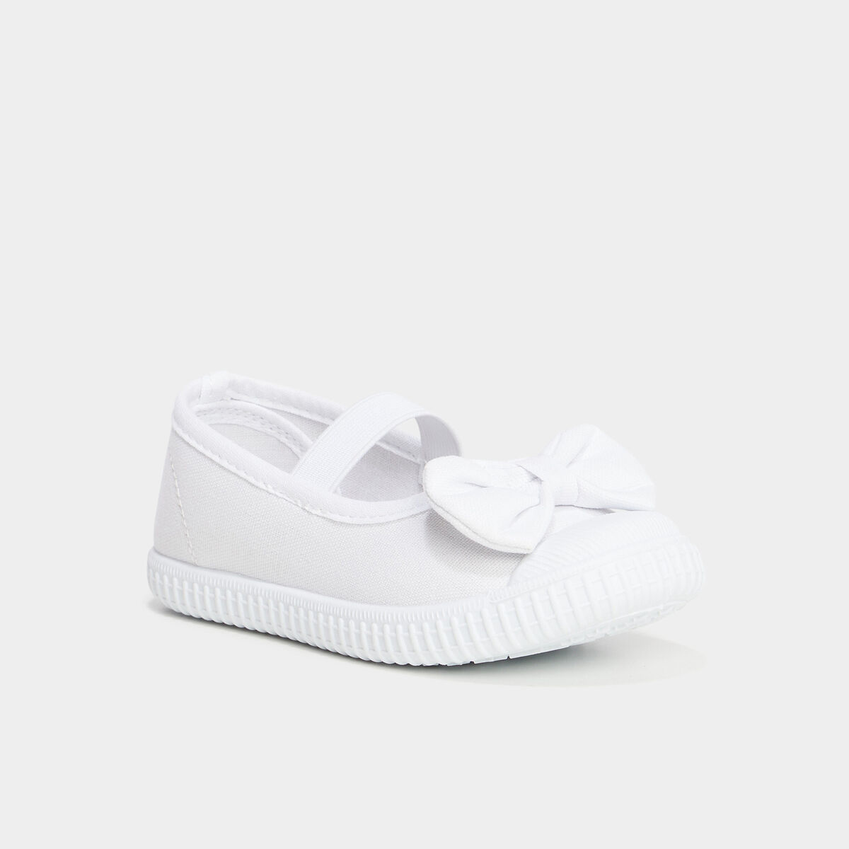 Ballerines toile &agrave; noeuds bout renforc&eacute; blanc fille