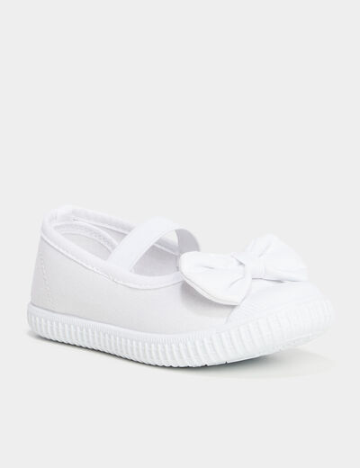 Ballerines toile &agrave; noeuds bout renforc&eacute; blanc fille