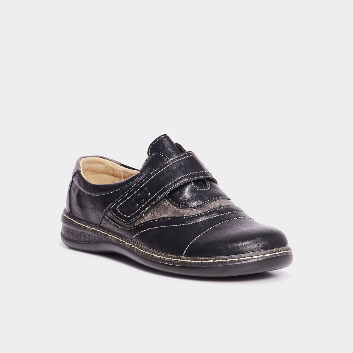 Chaussures confort fermeture scratch noir femme