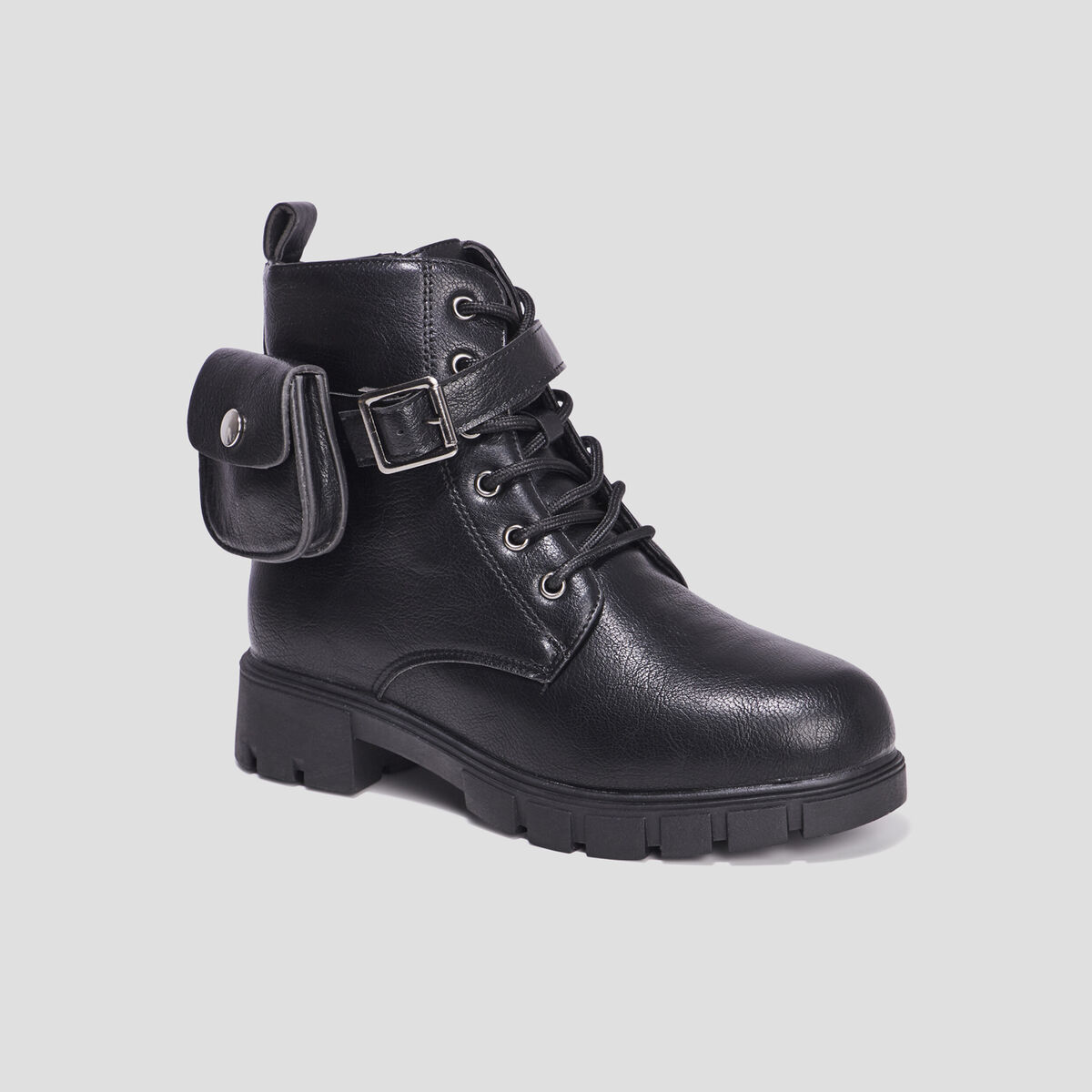Bottines crantées avec pochettes noir fille