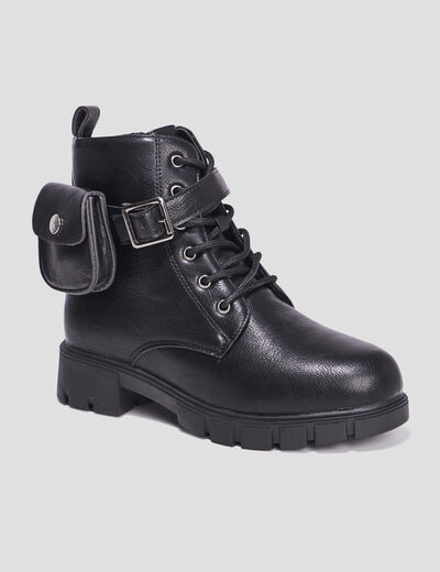 Bottines crantées avec pochettes noir fille