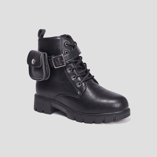 Bottines crantées avec pochettes noir fille