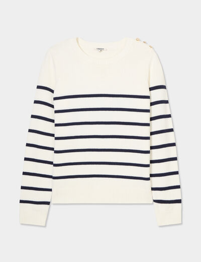 Pull col rond boutons épaule Creeks blanc femme