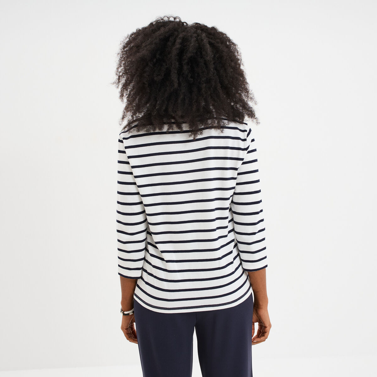 T-shirt manches 3/4 avec boutons coton ecru femme