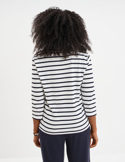 T-shirt manches 3/4 avec boutons coton ecru femme