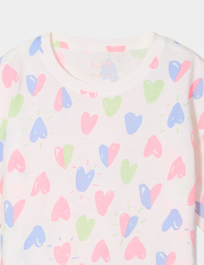 T-shirt col rond manches courtes coton ecru fille