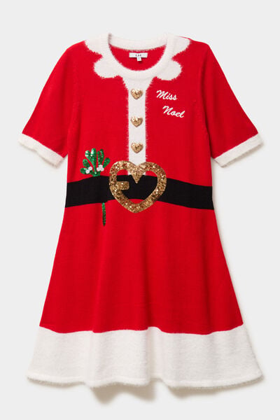 Robe de No&euml;l &eacute;vas&eacute;e manches courtes rouge femme