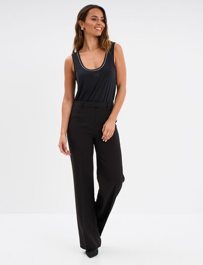 Pantalon large fluide avec pinces noir femme