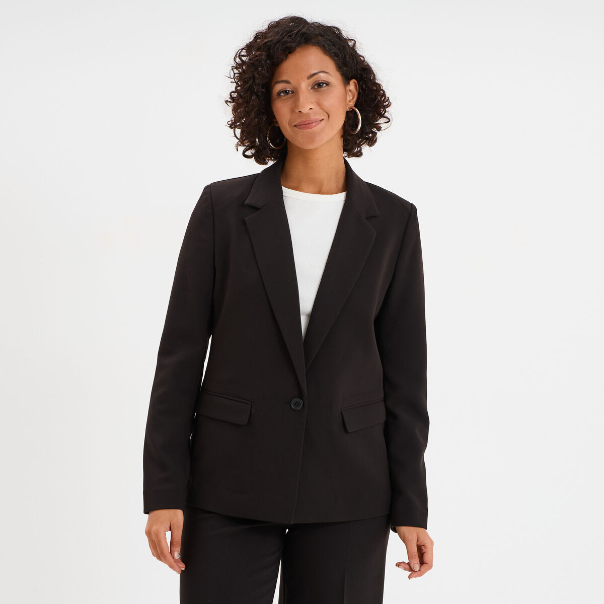 Veste blazer droite manches longues noir femme