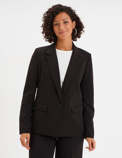 Veste blazer droite manches longues noir femme