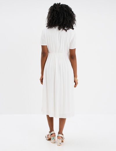 Robe midi fluide manches courtes blanc femme