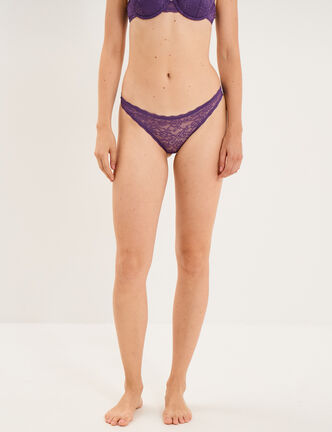 Tanga en dentelle doublure coton mauve femme
