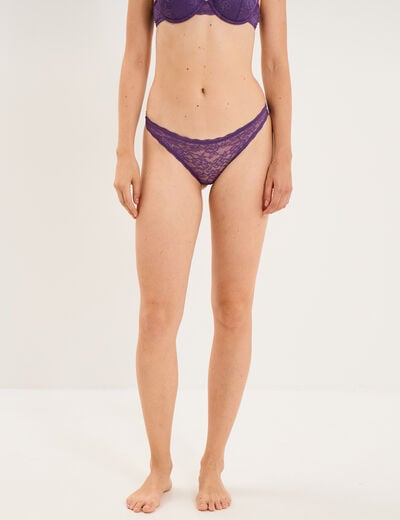 Tanga en dentelle doublure coton mauve femme