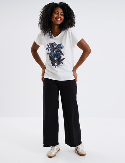 T-shirt ajusté col rond coton Creeks ecru femme