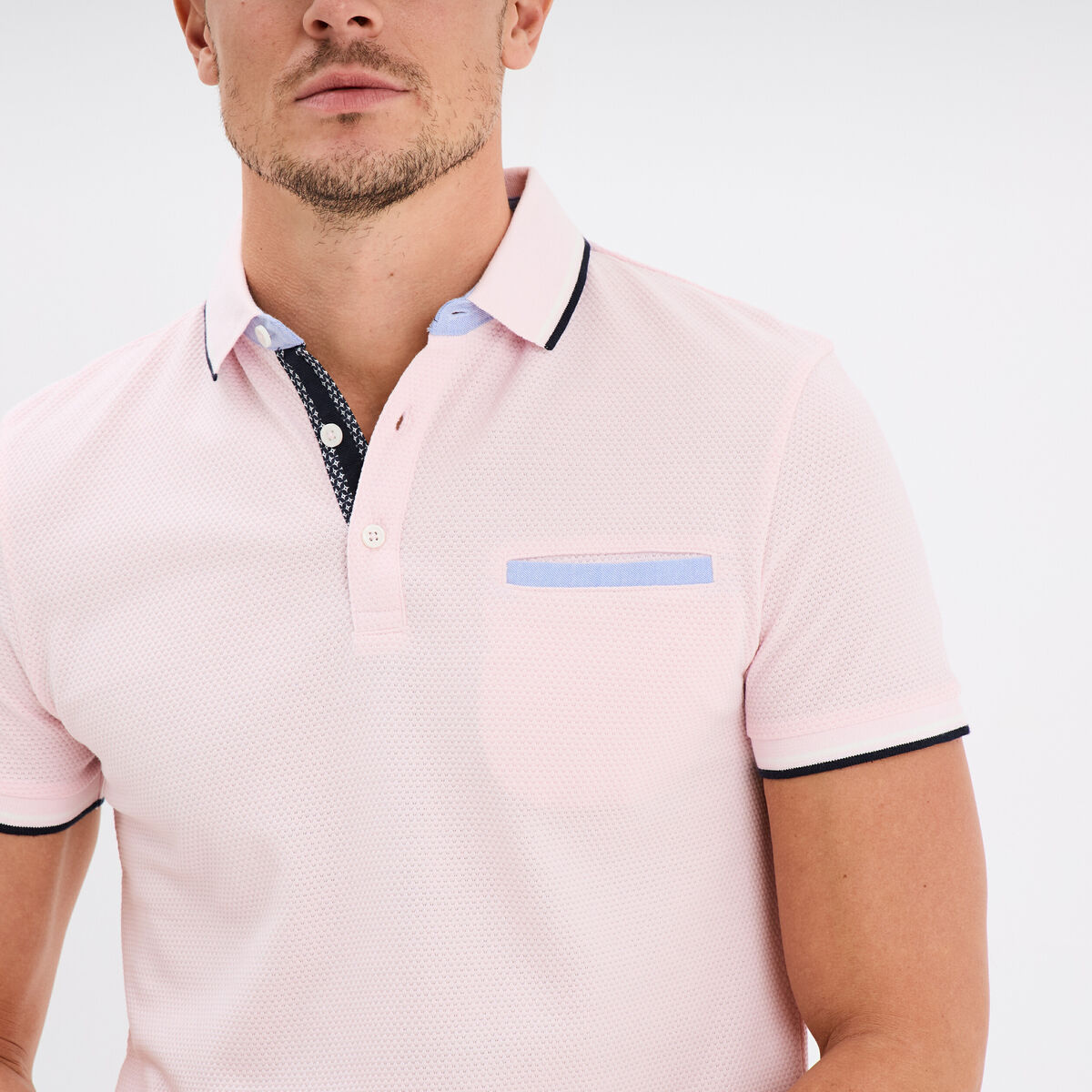Polo piqu&eacute; manches courtes coton rose homme