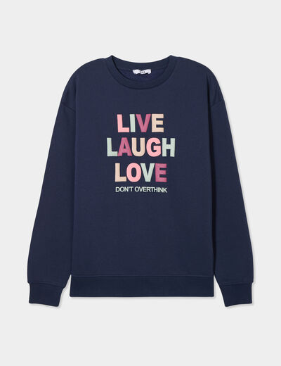 Sweat col rond manches longues bleu marine femme