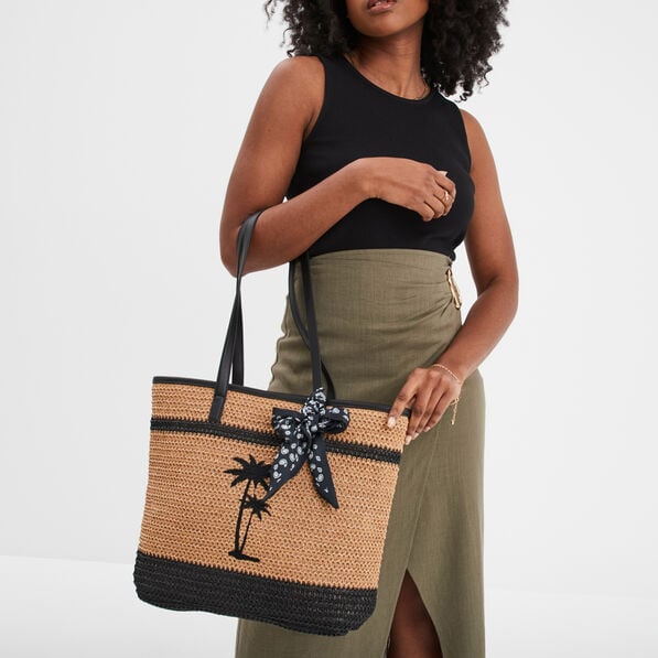 sac shopping tresse detail noeud marron clair femme Sac shopping tressé détail noeud marron clair femme
