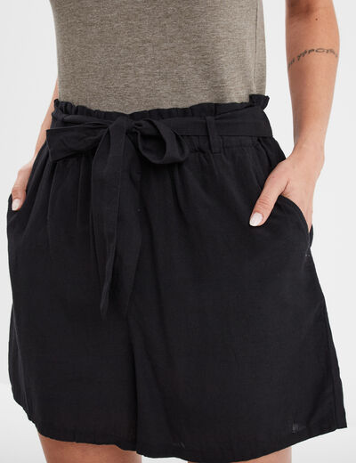 Short paperbag fluide ceinturé noir femme
