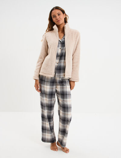 Veste effet polaire col montant gris clair femme