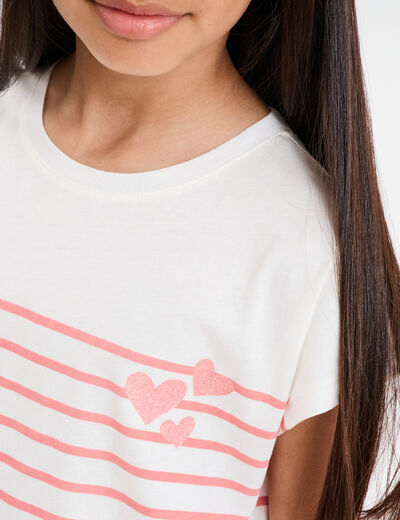 T-shirt manches courtes col rond coton ecru fille