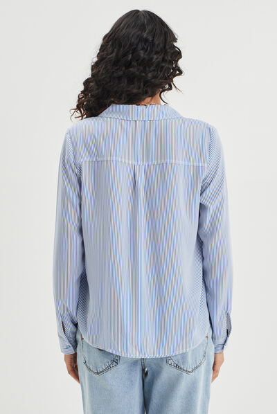Chemise cropped manches longues nouée bleu ciel femme
