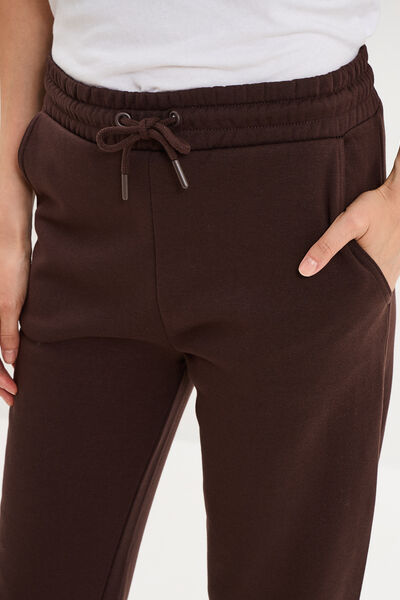 Pantalon de jogging molletonn&eacute; marron fonc&eacute; femme