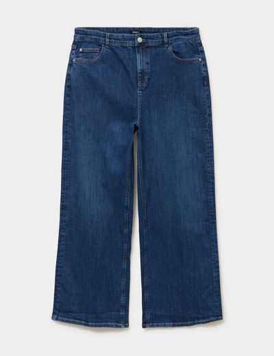 Jean taille haute wide leg cropped denim stone femme grande taille