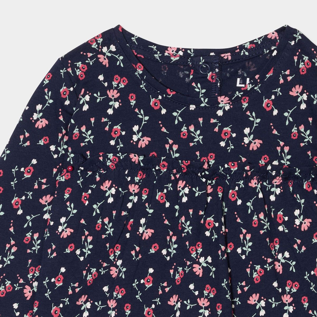 T-shirt manches longues col rond coton bleu marine b&eacute;b&eacute; fille