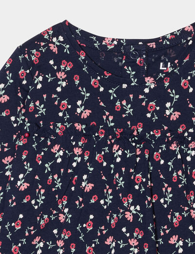 T-shirt manches longues col rond coton bleu marine bébé fille