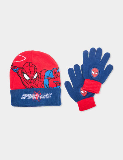 Ensemble bonnet et gants Spider-Man bleu marine gar&ccedil;on