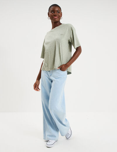 T-shirt col rond manches courtes coton vert clair femme