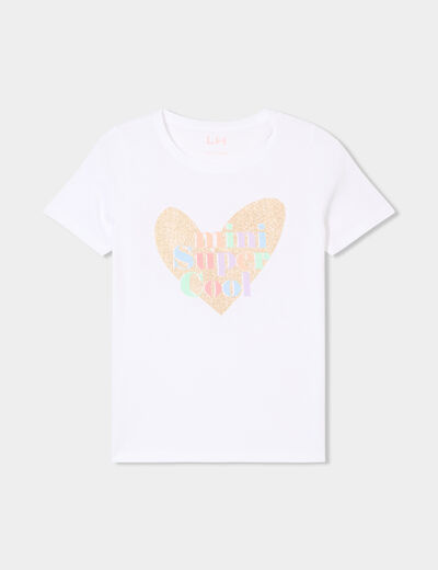 T-shirt manches courtes col rond coton ivoire fille
