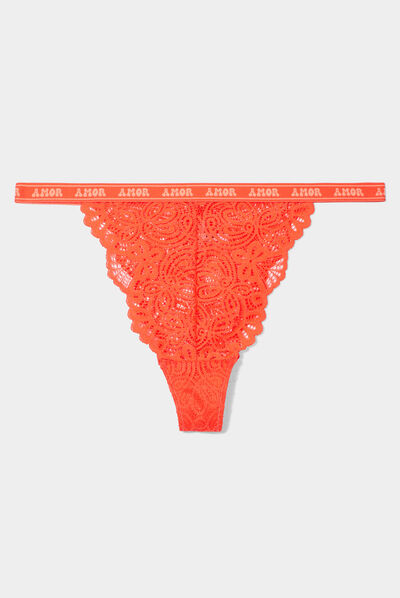 Tanga high leg en dentelle orange foncé femme